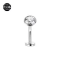 Piercing Labret de Titanio con Parte Posterior Plana y Circonita Cúbica Transparente - 1,6x8 mm (rosca M1,2) / Plata Blanco