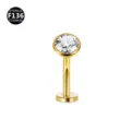 Piercing Labret de Titanio F136 Circonita Oro Joya Corporal Rosca Interna 1.2mm - Dorado Blanco