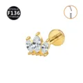 Titanium crown cartilage stud with marquise cubic zirconia, threaded labret piercing jewelry. - Silver Crown (Push-in)