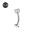Piercing de barra curvada de titanio con circonita transparente para joyería corporal. - Circonita en garra blanco plateado