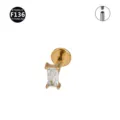 F136 Titanium Square Baguette Zirconia Labret Stud Cartilage Piercing Body Jewelry - Gold Square (Threaded)