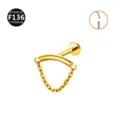 Gold titanium labret stud featuring a stylish chain dangle cartilage piercing body jewelry item. - Single Chain Gold (Push-in)