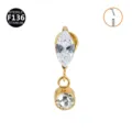 Titanium body piercing jewelry labret stud cartilage earring with cubic zirconia stones. - Marquise + Round Gold (Push-in)