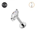F136 titanium labret piercing stud with marquise cubic zirconia for body cartilage jewelry. - Silver Marquise (Push-in)