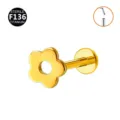 Gold titanium flower labret stud, 4-petal cartilage piercing earring, hypoallergenic body jewelry. - Hollow Flower Gold (Push-in)
