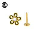 F136 Titanium Flower Labret Stud Piercing Clear CZ Cartilage Earring Body Jewelry 1pc - 5-Petal Flower Gold (Push-in)