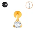 Gold Titanium Labret Stud Clear Gem Push-In Cartilage Ear Piercing Jewelry 1pc. - Gold Round (Push-in)