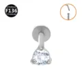 F136 Titanium Labret Stud Body Piercing Jewelry with Clear CZ Gemstone Cartilage Piercing - Silver Round (Push-in)