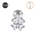 Titanium heart zircon flower cartilage labret stud piercing body jewelry clean design - Silver White Clover (Push-in)
