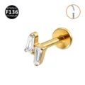 F136 Titanium Labret Stud Cartilage Earring with Dual Baguette CZ Crystals Gold Finish - Gold Lightning (Push-in)