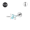 F136 Titanium 4-Stone Flower Labret Stud Ear Cartilage Piercing Body Jewelry 4.3mm - Gradient Aquamarine Floral (Threaded)