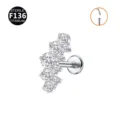 Titanium F136 Crystal Cluster Labret Stud Cartilage Piercing Body Jewelry 1.2mm Size - 5 Rhinestone Silver (Push-in)