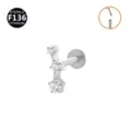 Titanium labret stud cartilage earring with three sparkling round cubic zirconia stones. - Silver Line Rhinestone (Push-in)