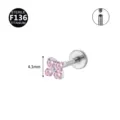 Titanium labret stud featuring a 4.3mm four-stone flower design with pink CZ stones. - Pink Silver Floral (Threaded)
