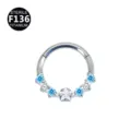 Δαχτυλίδι piercing από τιτάνιο με πολύχρωμα ζιργκόν και αστέρι για κοσμήματα σώματος 1.2mm - 1.2x8mm / Πεντάκτινο αστέρι λευκό + γαλαζοπράσινο - L