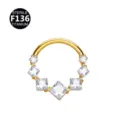 Anello da setto in titanio con zirconi cubici quadrati, piercing a cerniera dorato. - Oro Bianco