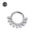 Titanium F136 crystal baguette piercing ring, gorgeous crown style body jewelry for nose or ear. - Style 9 Silver