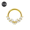 F136 Titanium Gold Hinged Segment Ring with Marquise CZ Crown for Body Piercing Jewelry - Style 3 Gold