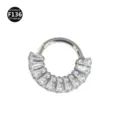 Titanium crystal piercing ring, F136 body jewelry, segment clicker nose ring tragus earring. - Style 5 Silver