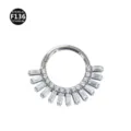 Titanium Piercing Ring Zircon Segment Clicker Daith Septum Body Jewelry 8mm 10mm - Silver (Style 6)