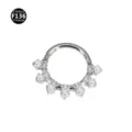 F136 Titanium Piercing Ring with Sparkling CZ Stones Crown Design Cartilage Tragus Jewelry - Style 14 Silver