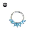 F136 titanium piercing ring with blue marquise gem cluster, sterile body jewelry variant. - Style 16 Silver
