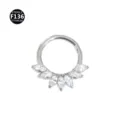 Titanium marquise cubic zirconia cluster hinged segment ring piercing jewelry for ear cartilage - Style 15 Silver