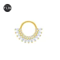 Gold F136 titanium body piercing ring with sparkling cubic zirconia crown design for tragus. - Style 6 Gold