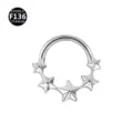 Titanium piercing ring with star cluster design, body jewelry variant, highly polished finish. - Style 20 Silver