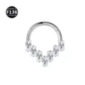 Titanium segment ring with baguette cubic zirconia, silver piercing jewelry body variant. - Style 24 Silver