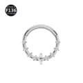F136 titanium hinged segment nose ring with sparkling marquise and round cubic zirconia stones. - Style 23 Silver