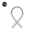 Titanium F136 body piercing ring with sparkling cubic zirconia, hinged segment clicker design. - Style 21 Silver