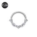 Premium F136 Titanium Crystal CZ Segment Ring Piercing Nose Hoop Tragus Body Jewelry - Style 22 Silver