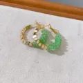 Close-up detail of stylish green crystal chip and gold disc hoop earrings, elegant jewelry. - 05# Green Crystal Crushed Stone Real Gold Plated Disc