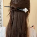 Chinese style wooden hair stick with elegant white flower and pearls, vintage hair accessory for women. - White Camellia Hair Stick (21#) / White
