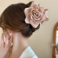 Pinza para el cabello elegante de satén con rosa para mujeres, accesorio de pelo chic. - 27# Pinza para el cabello - Rosa champán