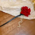 New Chinese Style Red Rose Hair Stick Rhinestone Tassel Vintage Hairpin Hair Accessory - Red Rose Flower Tassel (5#) / Black