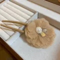Beige mesh flower hair stick with pearl and crystal heart, elegant vintage Chinese hair accessory. - Coffee Flower Style (44#)