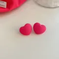 Matte hot pink heart stud earrings minimalist daily wear fashion cute jewelry for women - Minimalist Heart Exquisite Style (20#)