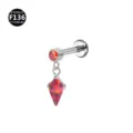 F136 Titanium Labret Stud Earring with Opal Kite Pendant Body Piercing Jewelry - 1.2*8mm Thread M0.9 / OP45 + Red Zirconia