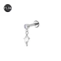 F136 titanium cartilage piercing labret stud with crystal kite pendant body jewelry detail - 1.2*6mm Thread M0.9 / Silver White