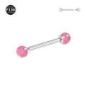 High quality titanium straight barbell body piercing jewelry with pink synthetic opal ends. - 1.2x14x4 mm / OP22 (Pink Opal)