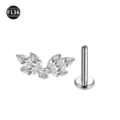 Nahaufnahme von Titan Kristall Blatt Cluster Piercing mit funkelnden Zirkoniasteinen. - 1,2*6 mm Gewinde M0.9 / Blume