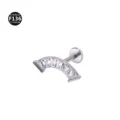 Nahaufnahme eines Titan Piercing Labret Steckers mit geschwungenem Fächer und klaren Zirkonia. - Fächer / 1,2*6 mm Gewinde M0.9