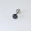 Detailansicht des schwarzen Zirkon-Piercing-Stifts, Edelstahl-Gewinde-Hantel Nahaufnahme. - 1 Stück (0,8x6mm Stab / 2mm Stein) / Silber-Schwarz