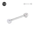 Titanium Body Piercing Barbell with Opal Ball Straight Nipple Tongue Ring Jewelry - 1.2x14x4 mm / OP17 (White Opal)