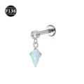 F136 titanium body piercing jewelry featuring a round crystal top and kite opal dangle. - 1.2*6mm Thread M0.9 / OP17 and White Zirconia