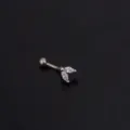 Edelstahl gebogene Hantel Piercing Stecker mit funkelndem Zirkonia Blatt Design. - Stil 1 Silber / Stift 1.2x6mm