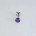 Edelstahl Piercing Ohrstecker mit lila Zirkoniastein, minimalistisches Gewindedesign. - 2mm Bohrer / Silber Violett Stein