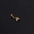 Goldfarbenes gebogenes Barbell Piercing aus Edelstahl mit weißen Zirkonia Steinen für Körper. - Stil 1 Gold / Stift 1.2x6mm